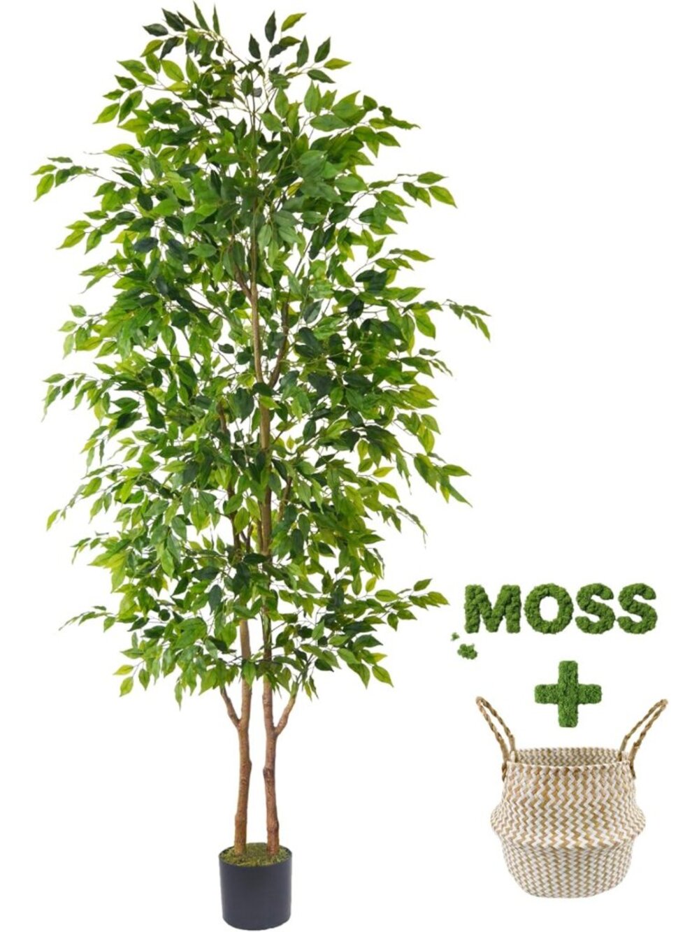 8ft Artificial Ficus Tree - Realistic Fake Floor Plant with Stylish Woven Basket